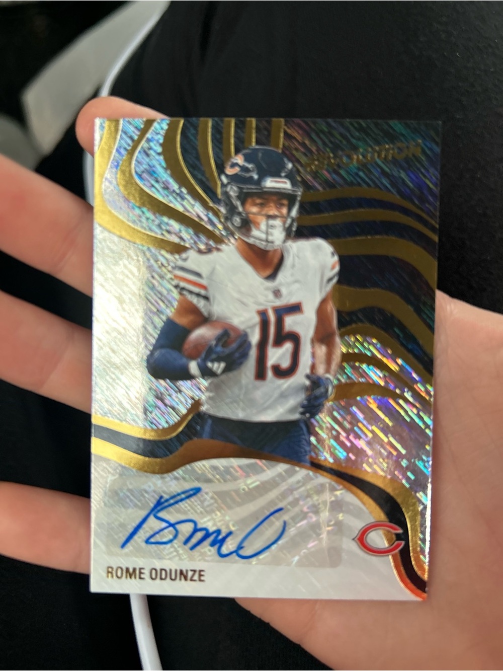 Revolution Chicago Bears White Blue Gold Holo Autograph Card - Rome Odunze